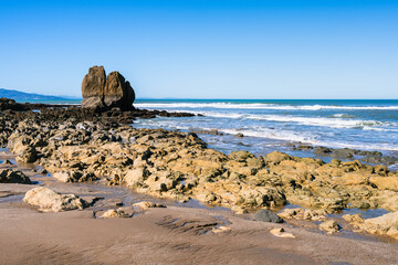 Beach of Ilbarritz with rocks and waves. Bidart, Basque Country of France - 759086865