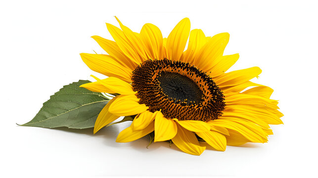 Isolated Ripe Sunflower with Yellow Petals and Dark, Ripe sunflower with yellow petals and dark middle, isolated on white background. Generative Ai