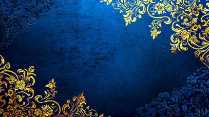 Elegant blue and gold floral background design, copy space