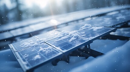 solar panels covered in snow - obrazy, fototapety, plakaty