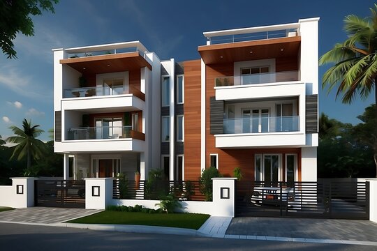 Modern triplex home exterior design with parking and gardening space dream home small space