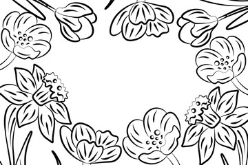 black flower outline bloom decorative background design