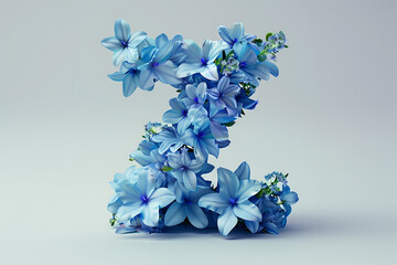 Spring and summer letter Z with blue flowers. Flower font concept.