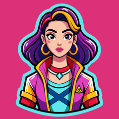 vibrant sticker featuring a beautiful girl in a fashion-forward outfit