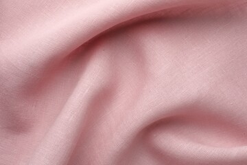 Texture of pink crumpled fabric as background, top view