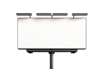 blank horizontal billboard with lighting and stand, outdoor billboard isolated on a transparent background