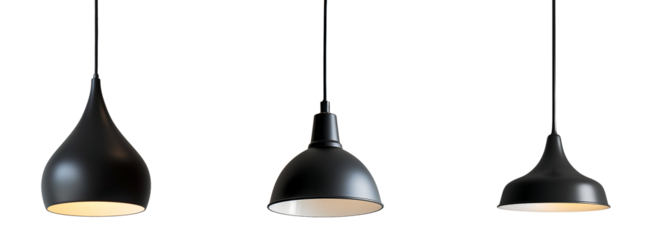 set of black hanging lamp minimalist design isolated on a transparent background