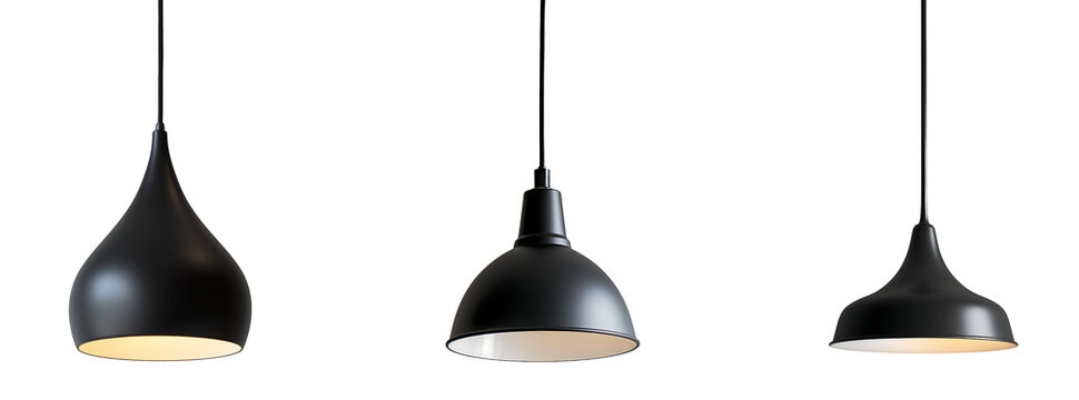 set of black hanging lamp minimalist design isolated on a transparent background