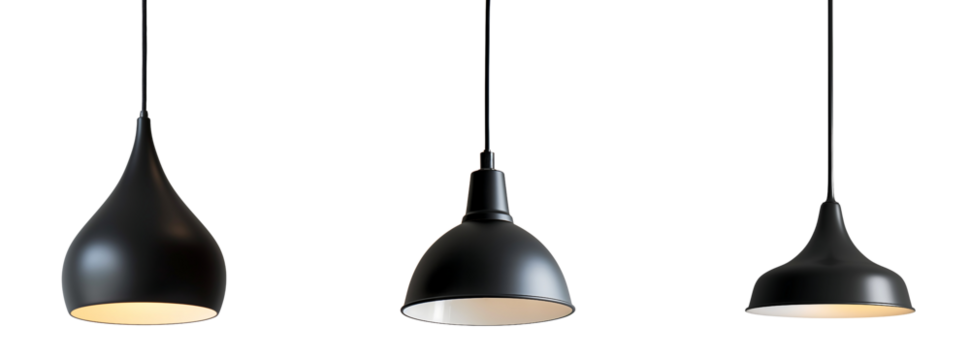 set of black hanging lamp minimalist design isolated on a transparent background
