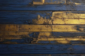 blue and golden painted wood wall wooden plank board texture background with grains and structures...