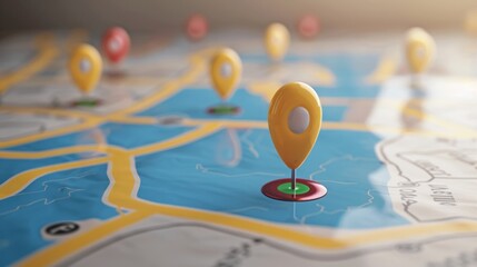 GPT Glowing location pin on digital map, navigation and GPS concept