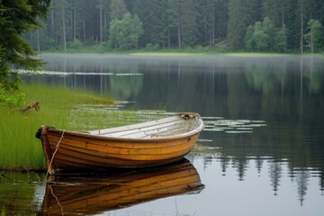 Rowboat on a calm lake photography