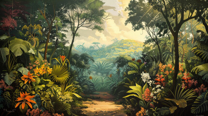 Tropical Spring Forest Painting Landscape