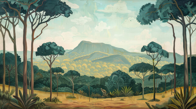 Tropical Summer Hill Painting Landscape