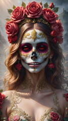 Skulls, goat skulls and flower decorations  carnival mask and flowers