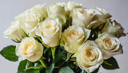 soft focus white roses bouquet on white background