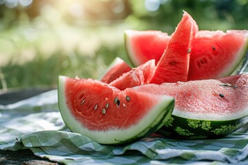 Savoring juicy watermelon picnic slices photography