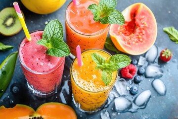 Tropical fruit smoothies refreshing burst photography
