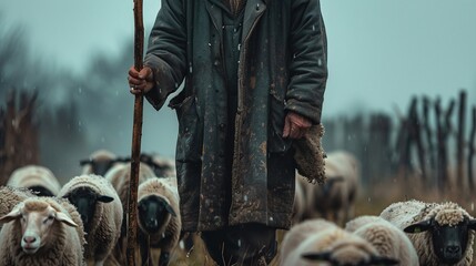 Shepherd holding the rod.