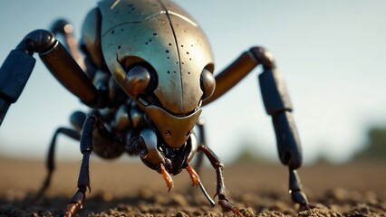 close up of a cyberpunk ant