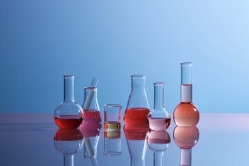 Lab theme with lab glassware and transparent podium