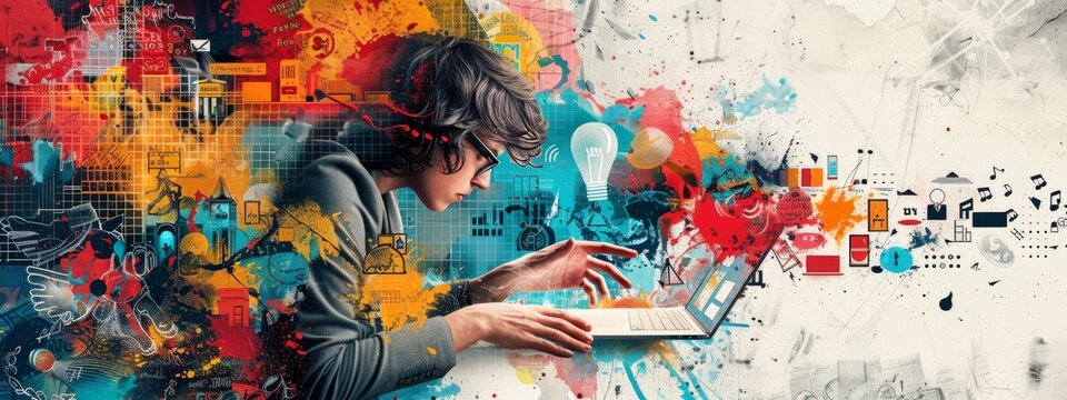 Design art concept abstract contemporary modern background business graphic idea. Work concept art design retro office poster icon hand team success digital ad artwork visual technology research job.