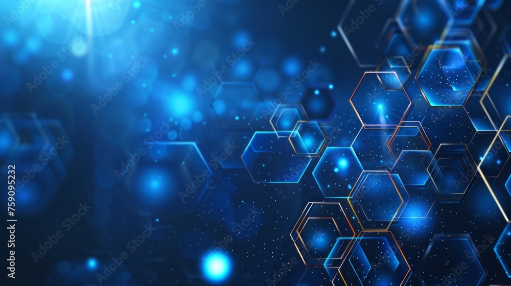 Poster blue hexagonal background with abstract technology and connectivity theme