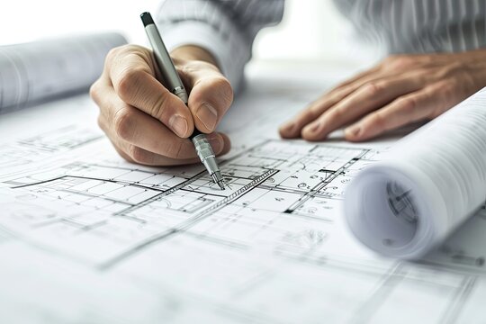 Architect drawing plans for a modern building