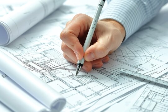 Architect drawing plans for a modern building