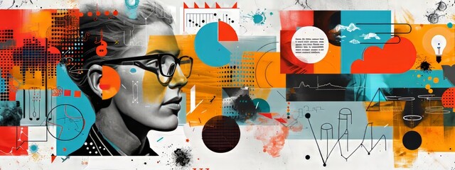 Design art concept abstract contemporary modern background business graphic idea. Work concept art design retro office poster icon hand team success digital ad artwork visual technology research job.