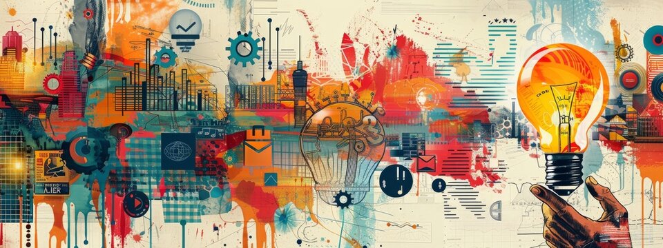 Design art concept abstract contemporary modern background business graphic idea. Work concept art design retro office poster icon hand team success digital ad artwork visual technology research job.