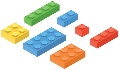 Naklejka premium Set of blocks building toy colored brick. Toy bricks. 3d design. Vector illustration. Eps 10.