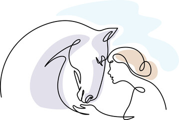 Horse and woman heads logo. Continuous one line drawing. - 759097006