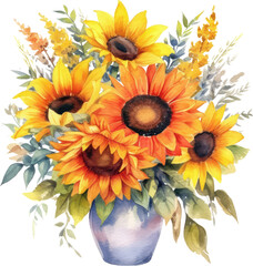 A vase filled with sunflowers