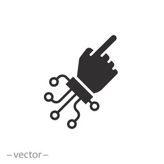 artificial intelligence icon, robot hand, future technology, flat symbol on white background - vector illustration