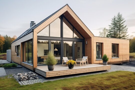 Modern wooden house in the Scandinavian style.