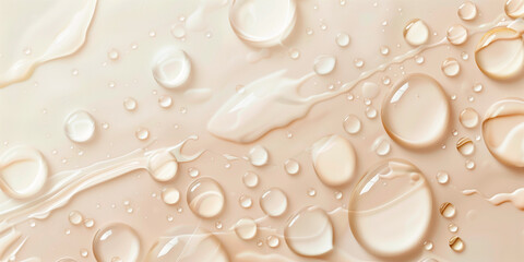 Texture transparent cosmetic oil or serum drops on beige background