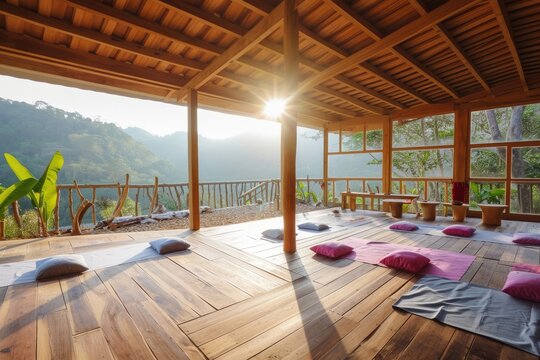 Yoga retreat in nature serenity in the open air photography