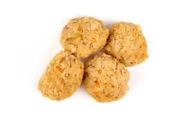 Homemade steamed meatballs, isolated on white background.
