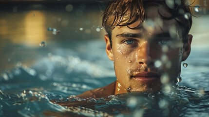 Man Swimming in Pool With Goggles On