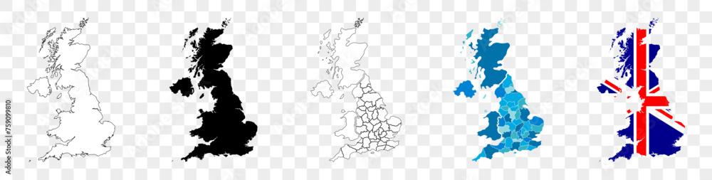 Poster map of great britain icon. linear icon. transparent background. vector isolated elements. uk map ico