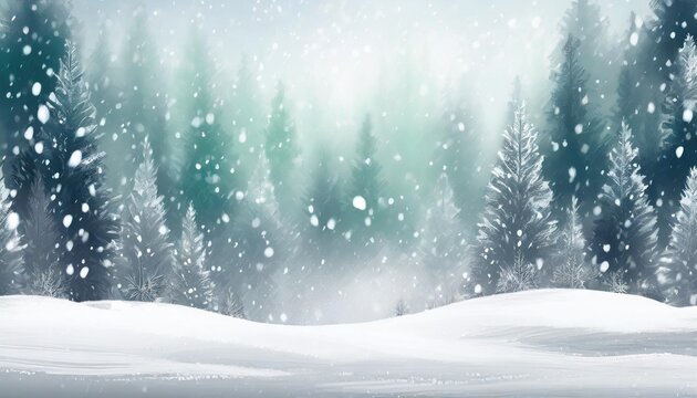 winter snow landscape for christmas card or event in background of blurred forest trees and falling snow events and abstract advertising concepts