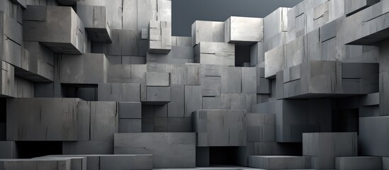 Abstract architectural environment with various sized concrete blocks
