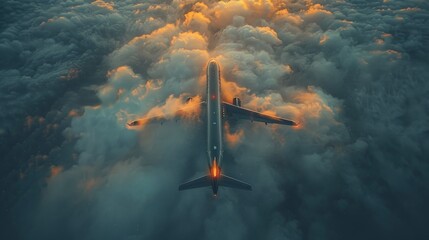 Airplane Flying Above Clouds in the Sky