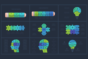 Set puzzle concept for infographic with 4, 5, 6, 8, 9 steps, parts or processes. Template for web on a background.