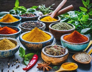 An array of colorful spices and herbs arranged in ceramic bowls adds a pop of flavor and visual interest to any kitchen.3