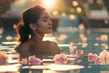young  woman  relaxing in a spa center 