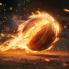 fire cricket ball in action on a cricket pitch