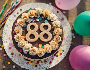 88 Geburtstag Feier, Party, Konfetti Torte, Draufsicht