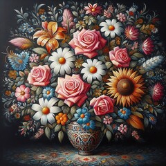 Floral Flourish: Captivating Oil Paintings Blossoming with Intricate Patterns and Vibrant Colors in Nature's Abundance